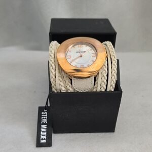Steve Madden Gold and Cream Braided Strap Watch
